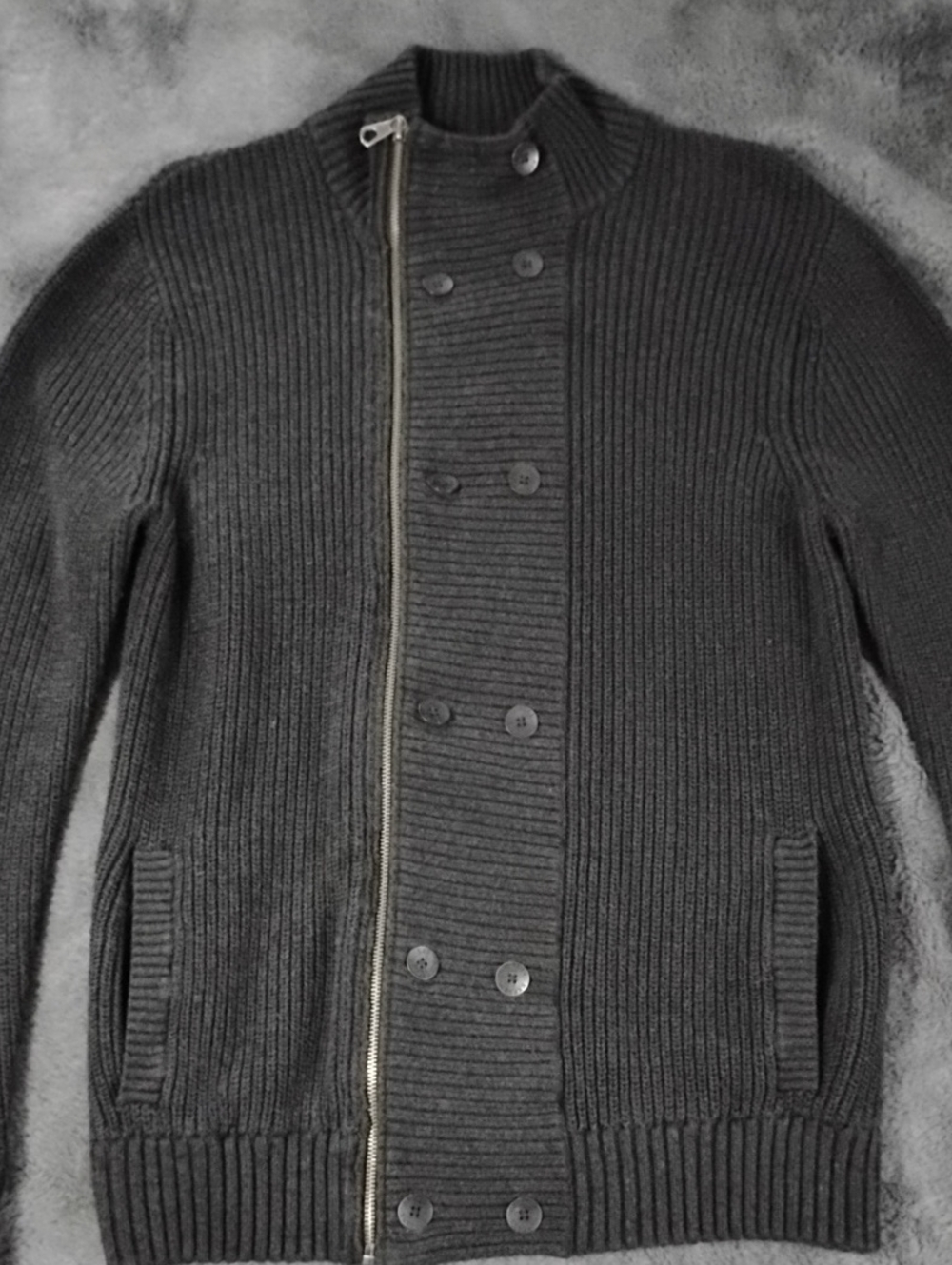 Express Men's Dark Gray Ribbed Zip-Up Cardigan